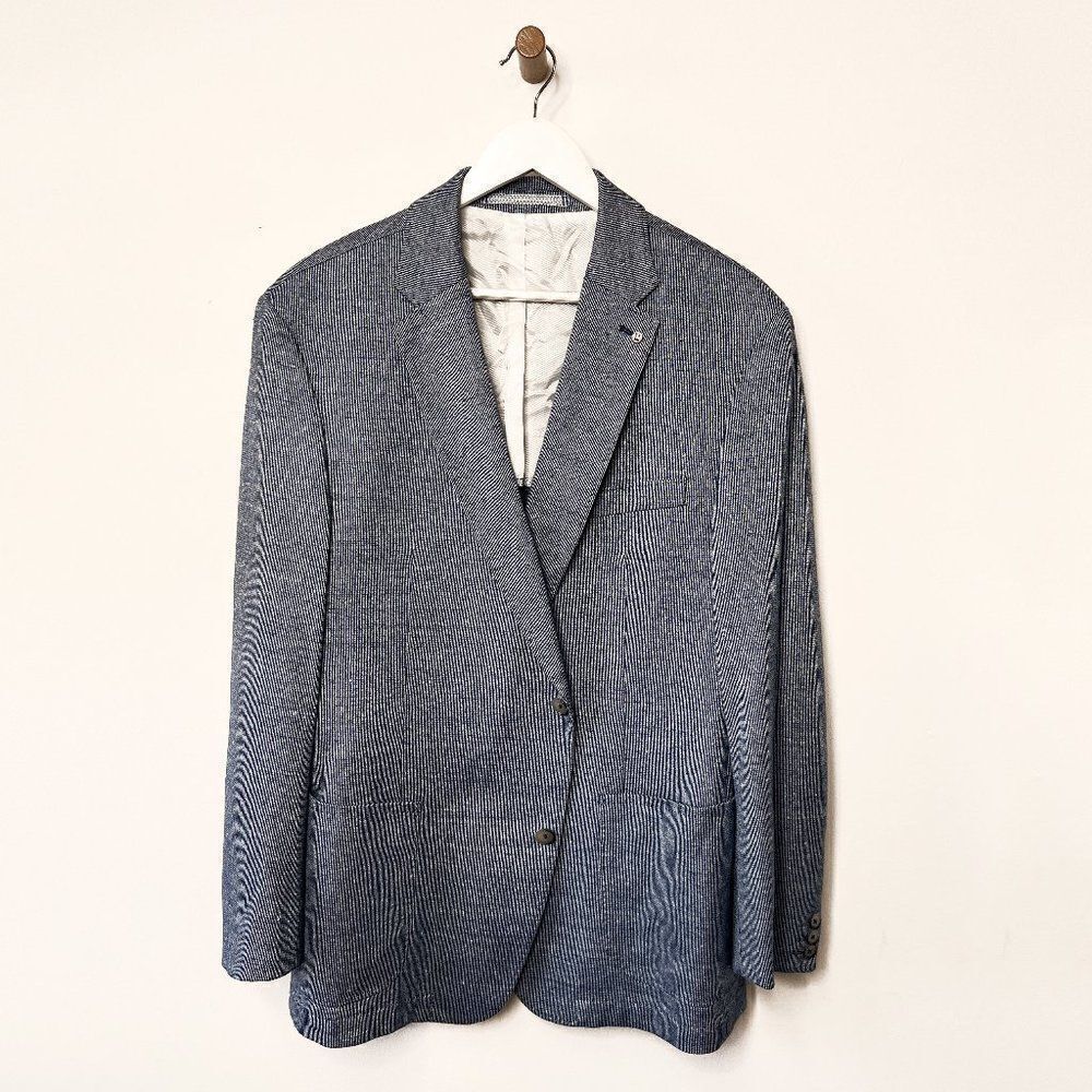 Bugatti Jersey Comfort Capsule Blue Cotton Linen Blend Suit Jacket